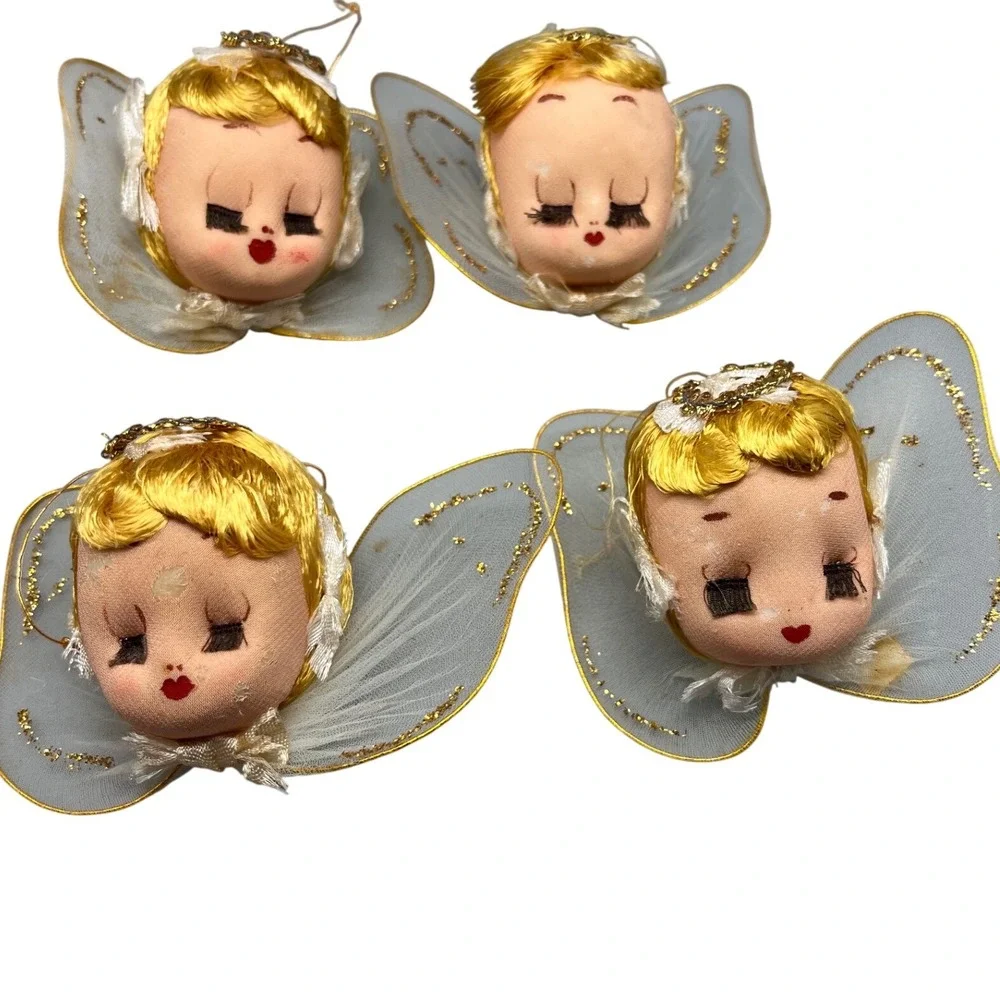 Vtg Christmas Angel Net Stocking Wire Rhinestone Japan‎ OrnamentSet of 4 *read*